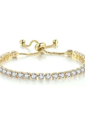 Adjustable 18k Gold Plated Tennis Bracelet with 4mm Zirconia